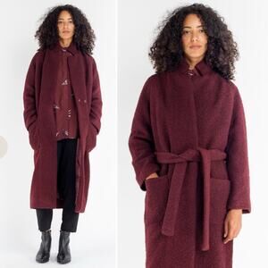Ganni Fenn Long Wrap Belted Coat in Red Burgundy Size 34/XS
